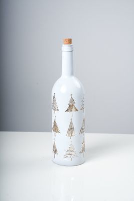 14" White/Gold  Glass Bottle