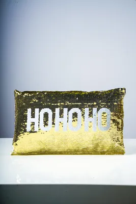 12"x20" Gold/ White Ho Ho Ho Seguin Cushion