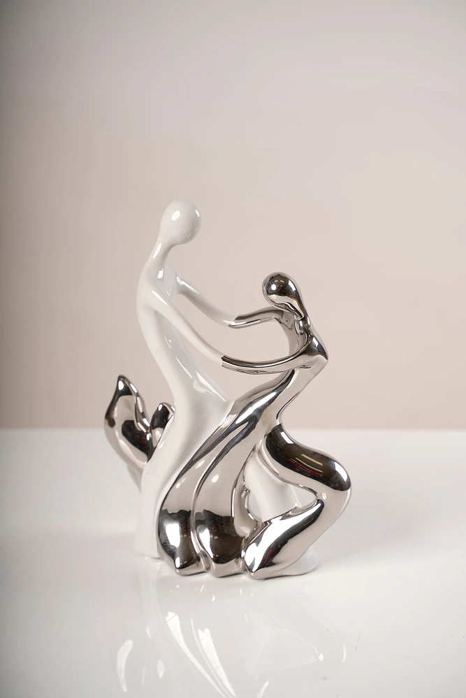 12" Silver/White Ceramic Spin Sculpture - Pur collection