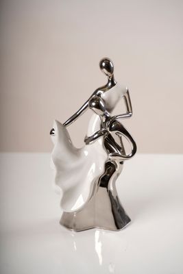 12" Silver/White  Ceramic ONE Sculpture  - Pur collection