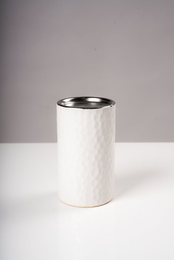 6" Candleholder White/Silver - Sylvana Collection
