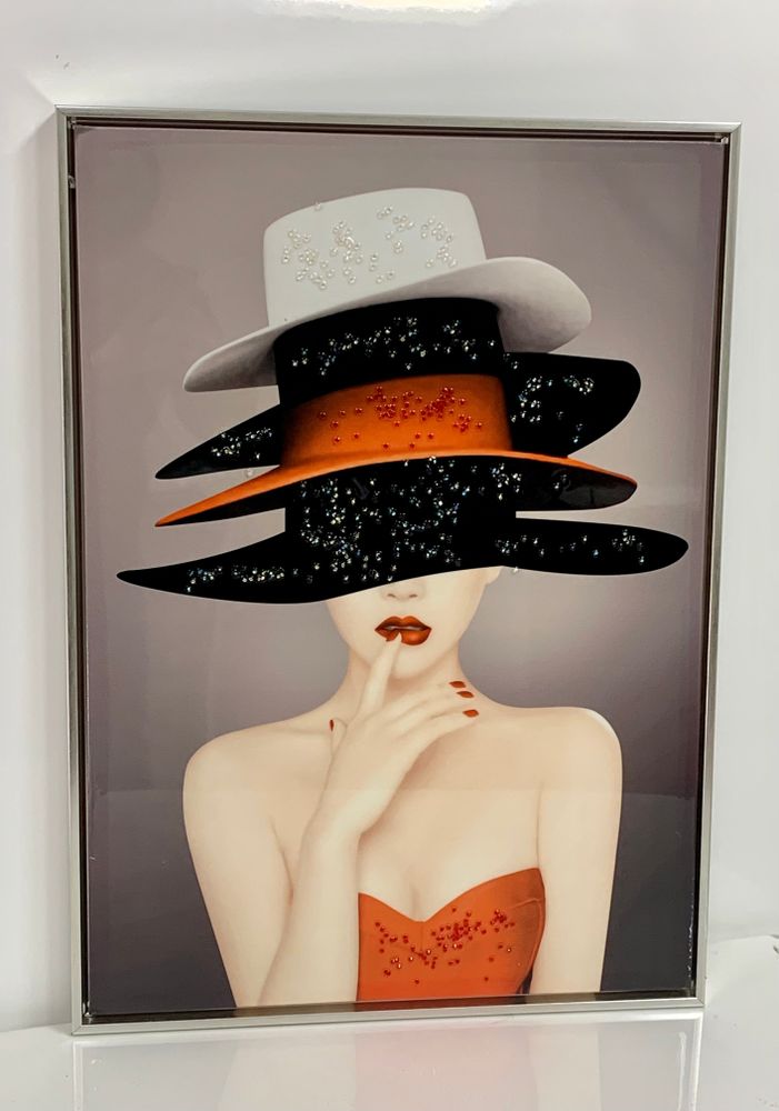 21"x29" Lady with Hat Art / Silver Color Frame