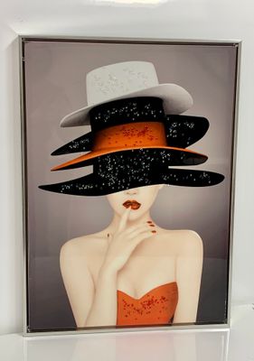 21"x29" Lady with Hat Art / Silver Color Frame