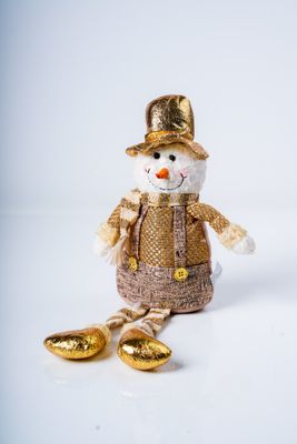 18" Sitting  Long Legs Snowman  Gold Series