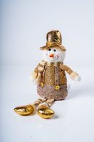 18" Sitting  Long Legs Snowman  Gold Series