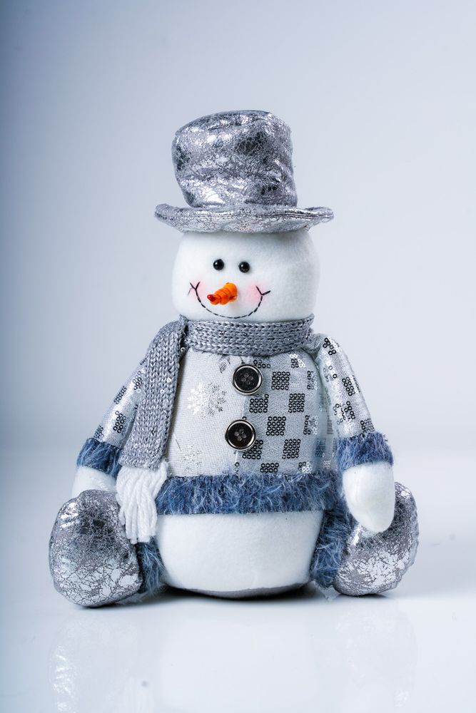 12" Sitting Snowman  Silver  Series