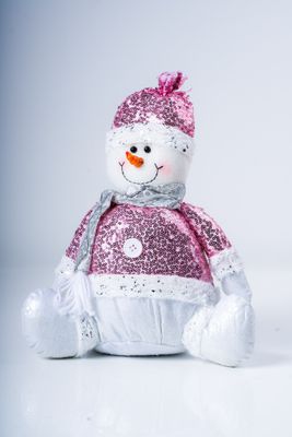 12" Sitting Snowman Pink Series