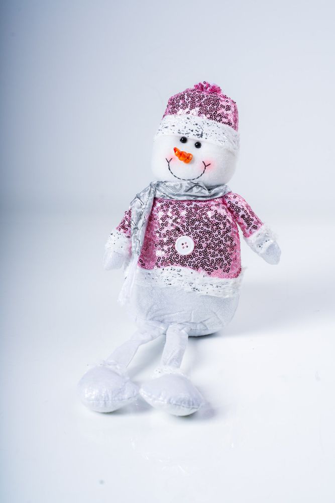 18" Sitting Long Legs Snowman Pink Series