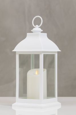12"H Bordeaux White Lantern w/ LED Candle - Wanderlust Collection