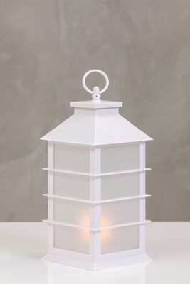 13"H Kyoto White Lantern w/LED Candle - Wanderlust Collection