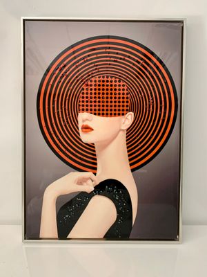 21"x29"Lady with Hat Art/ Silver Color Frame