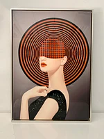 21"x29"Lady with Hat Art/ Silver Color Frame
