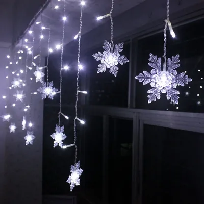 Cool White Led Curtain w/Snow Flakes