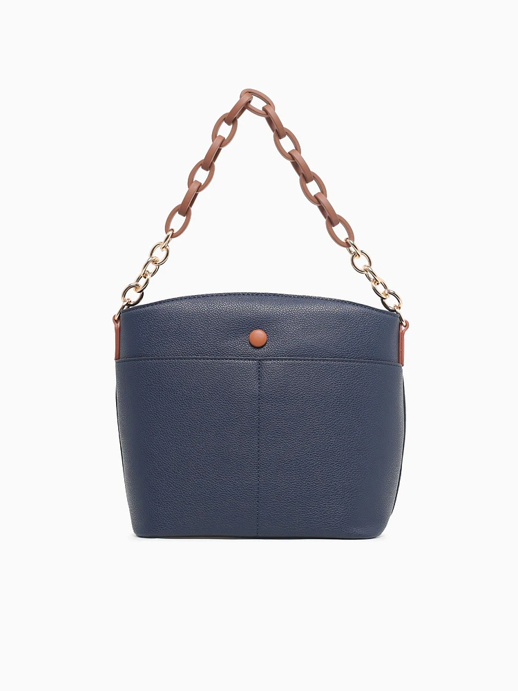 Chained Shoulder Bag Navy Tan