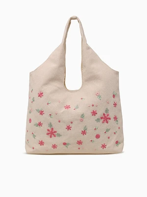 Flower Lg Shoulder Bag Beige Multi