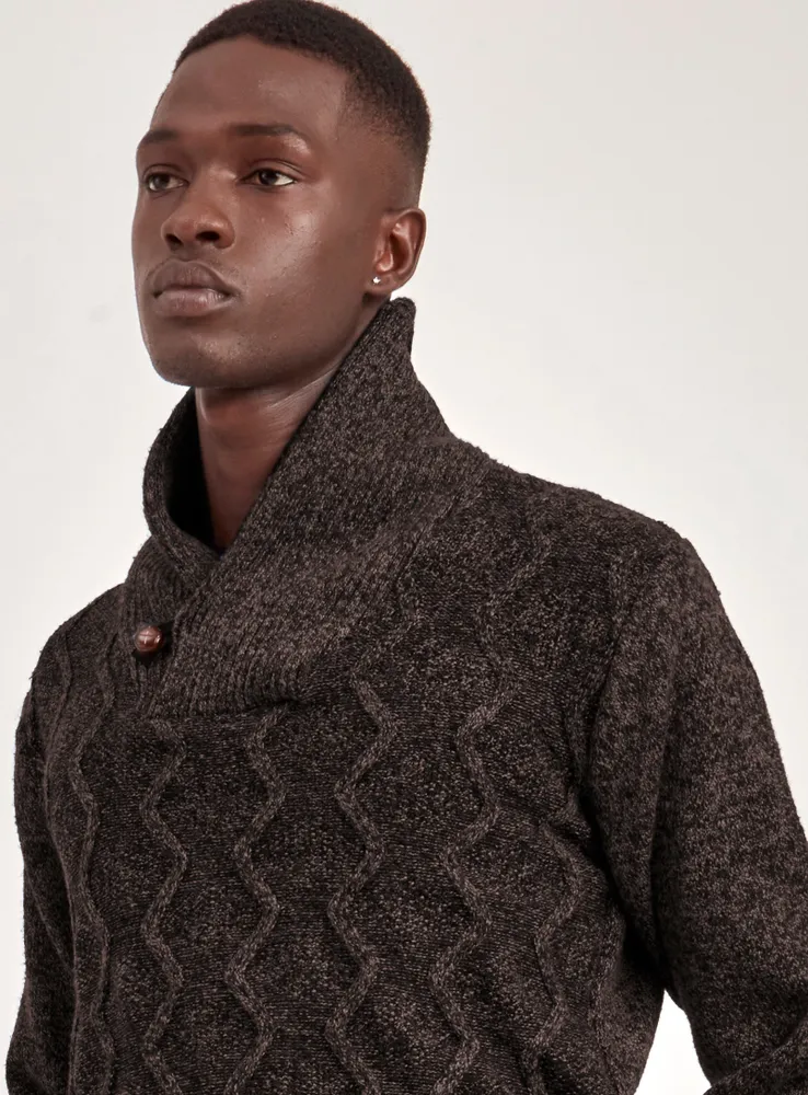 HERMAN | SEMI-FIT CABLE KNIT SHAWL NECK SWEATER