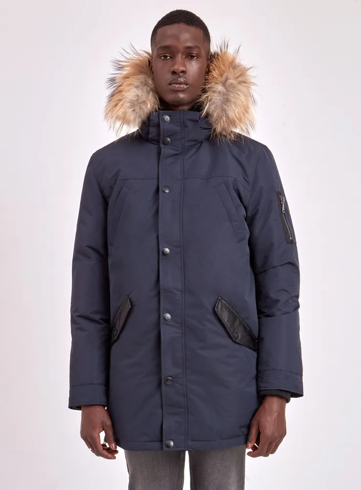 XAVIER | BLACK LABEL PREMIUM DOWN RACCOON FUR TRIM JACKET (-40°C)-NAVY