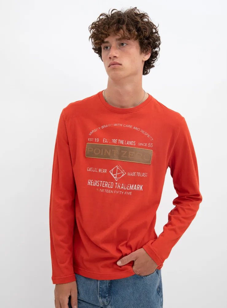 VINTAGE | Printed long sleeve slub crewneck t-shirt