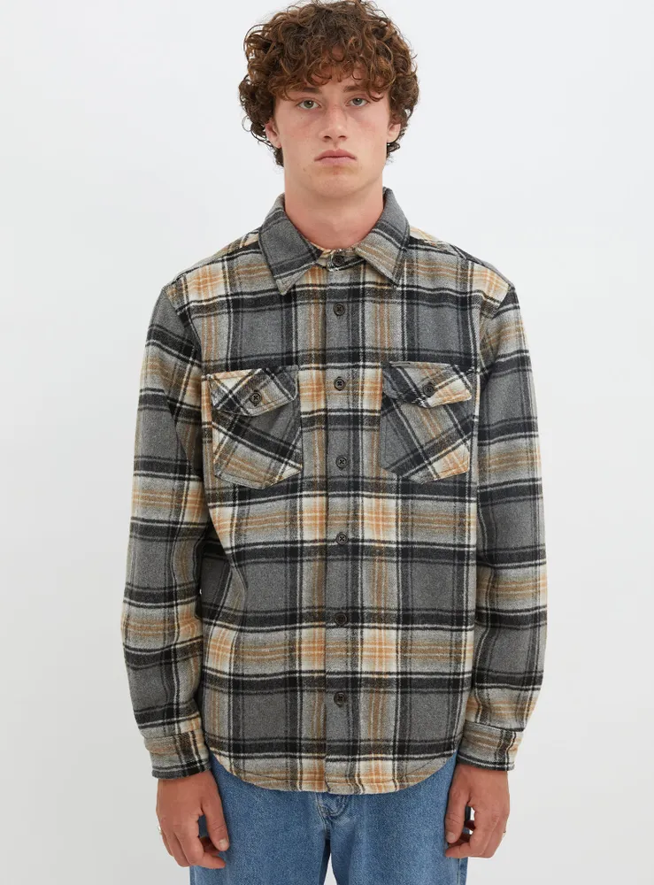 KEN | Polar fleece checkered semi-fit overshirt