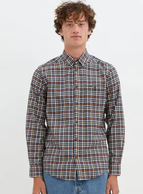 SAFRAN | Semi-fit cotton brushed checkered flannel shirt