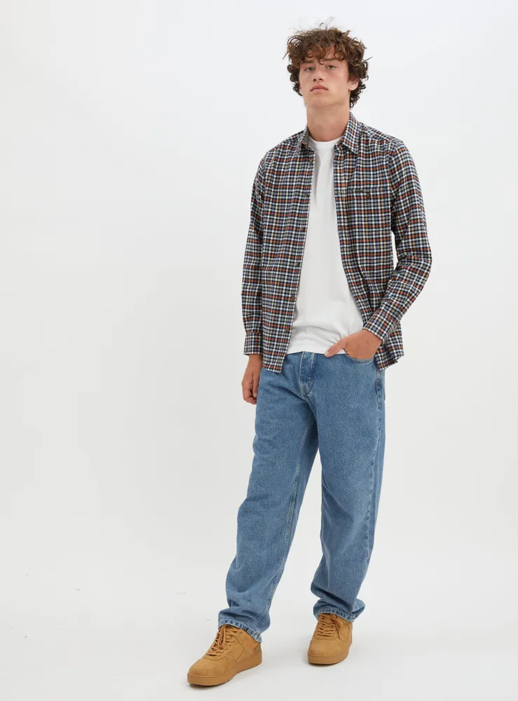 SAFRAN | Semi-fit cotton brushed checkered flannel shirt