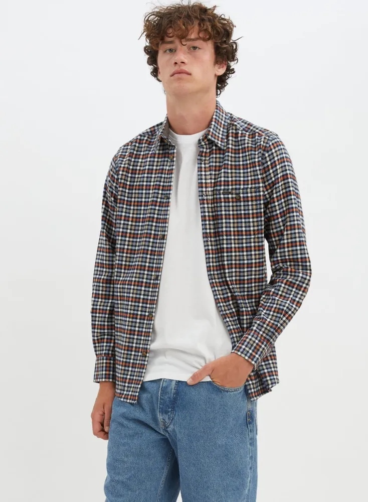 SAFRAN | Semi-fit cotton brushed checkered flannel shirt