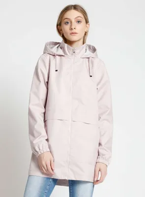 AMALIA| Zip front hooded dolphin hem rain jacket