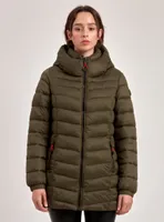 LONG HOODED PUFFER JACKET CONTRAST LINING-ARMY