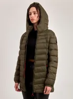 LONG HOODED PUFFER JACKET CONTRAST LINING-ARMY