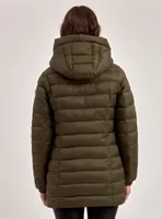 LONG HOODED PUFFER JACKET CONTRAST LINING-ARMY