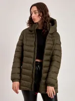 LONG HOODED PUFFER JACKET CONTRAST LINING-ARMY