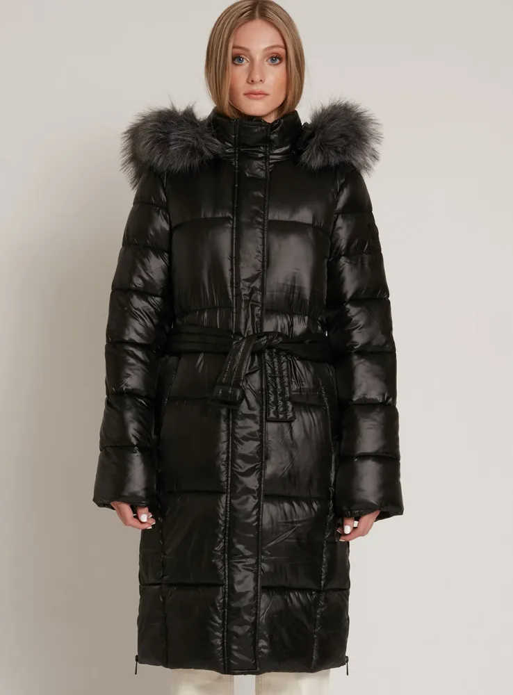 ELODIE |Maxi-length belted hooded puffer jacket