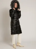 ELODIE |Maxi-length belted hooded puffer jacket