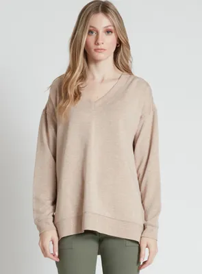 CINDY | V-neck long sleeve side slit sweatshirt