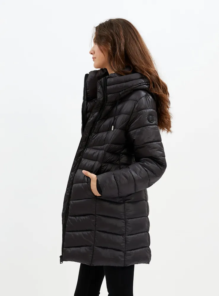 FELICITY | Long mid weight zip front hooded puffer