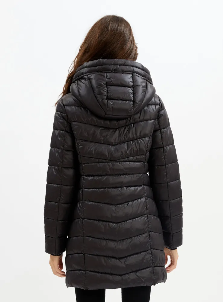 FELICITY | Long mid weight zip front hooded puffer