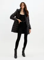 FELICITY | Long mid weight zip front hooded puffer