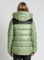 OVALIA | Zip front hooded puffer with contrast yoke