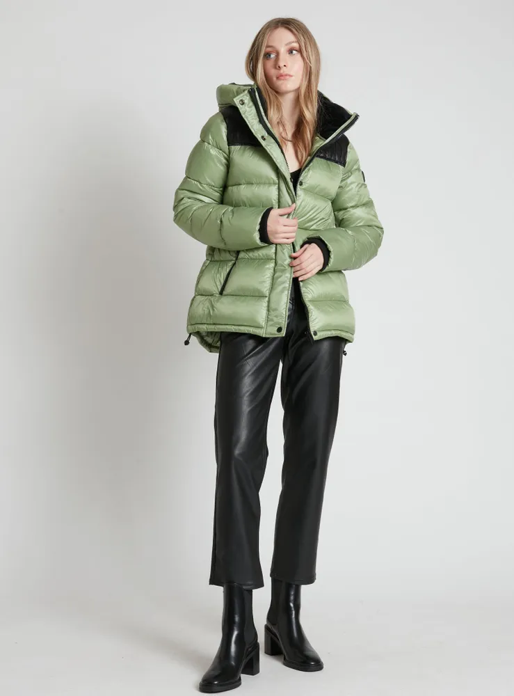 OVALIA | Zip front hooded puffer with contrast yoke
