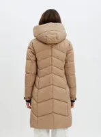 FLORENTINA |Long zip front hooded chevron quilted puffer jacket