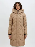 FLORENTINA |Long zip front hooded chevron quilted puffer jacket