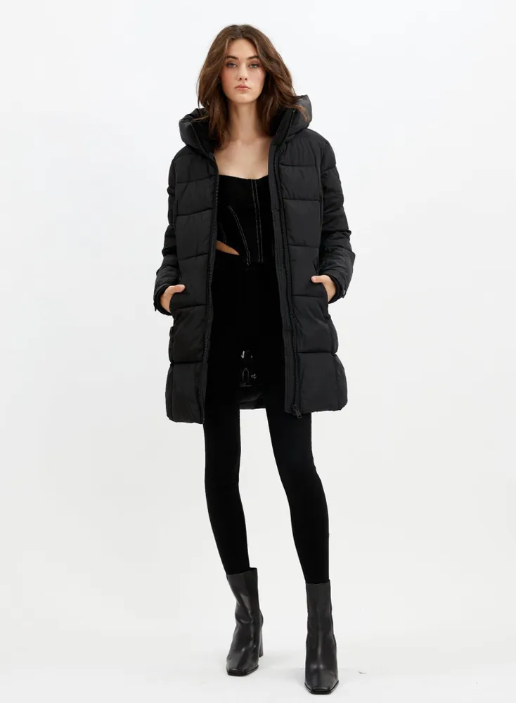 JOSEPHINE | Mid length zip front puffer jacket