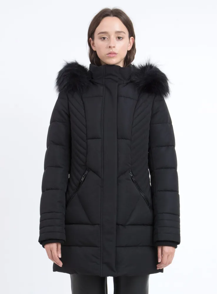 WINTER JACKET FAUX-FUR HOODED TRIM-BLACK