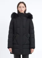 WINTER JACKET FAUX-FUR HOODED TRIM-BLACK