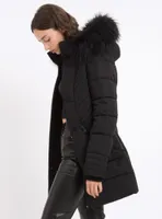 WINTER JACKET FAUX-FUR HOODED TRIM-BLACK