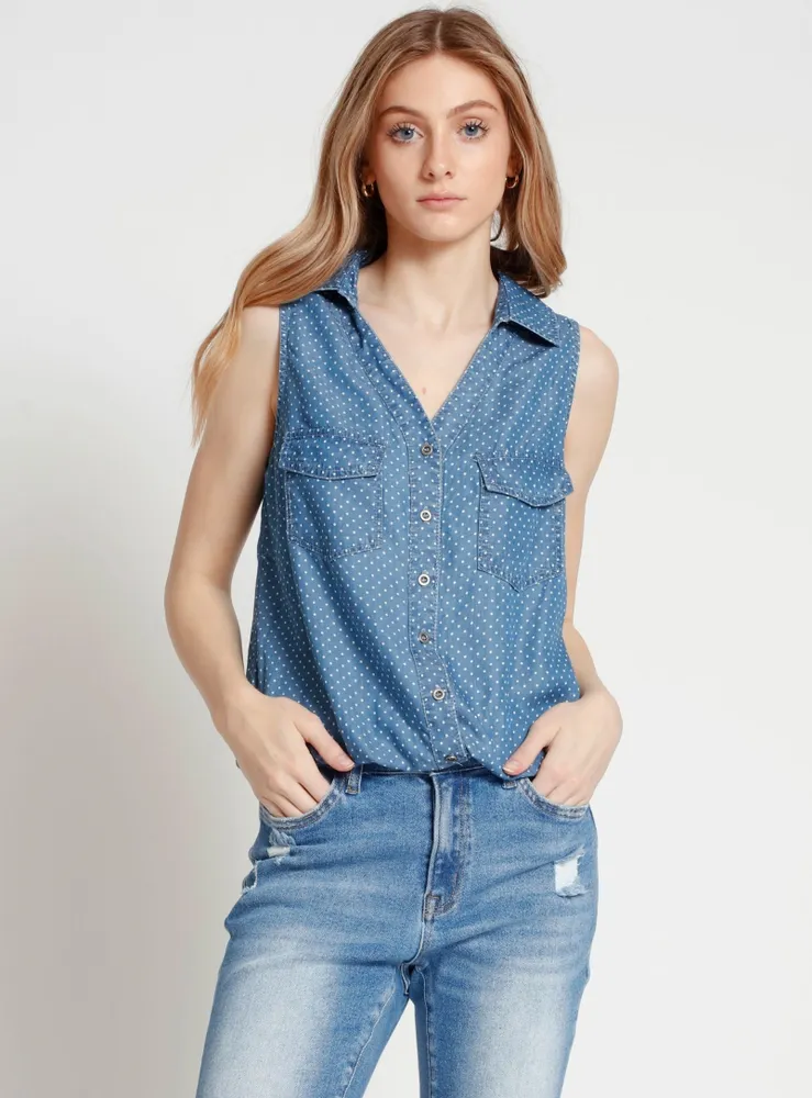 Sleeveless Button Front Blouse | Cleo