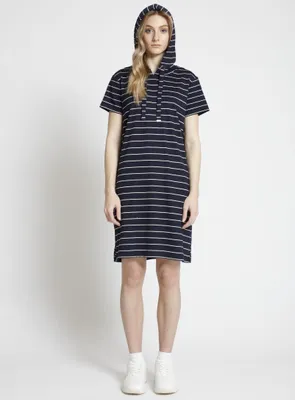 ALMA |Striped Short-Sleeve Hoodie Dress