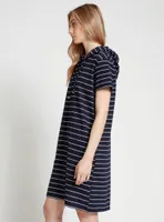 ALMA |Striped Short-Sleeve Hoodie Dress
