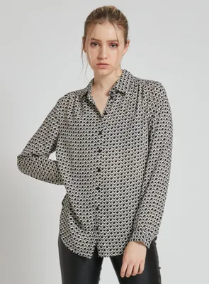GABRIELLE | Long sleeve blouse a geometric pattern design with butt