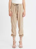 CORALIE | Jogger pants with overlock stitch detail and contrast drawst